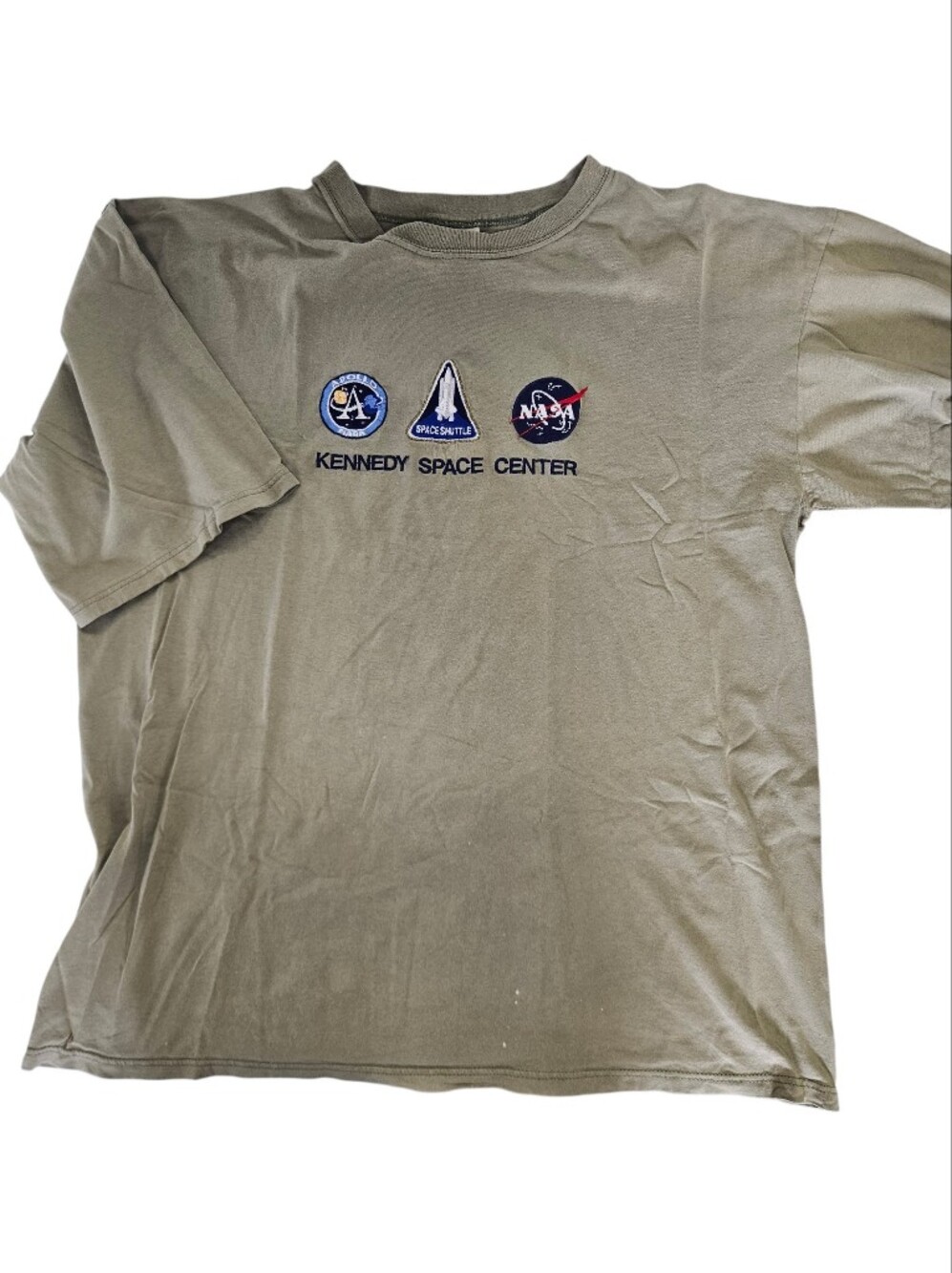 VTG KENNEDY SPACE CENTER Apollo NASA Space Shuttle NASA Patches XL TShirt Olive